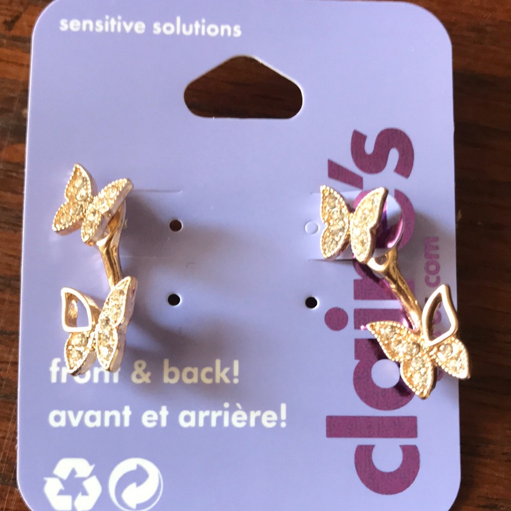 New butterfly gold tone women earrings
